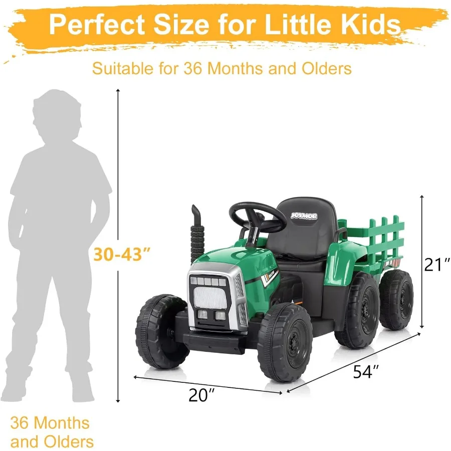 Ride on Tractor with Remote Control 25W Motors Electric Tractor with Trailer for Toddler 12V Battery Powered Ride on car Toy fo