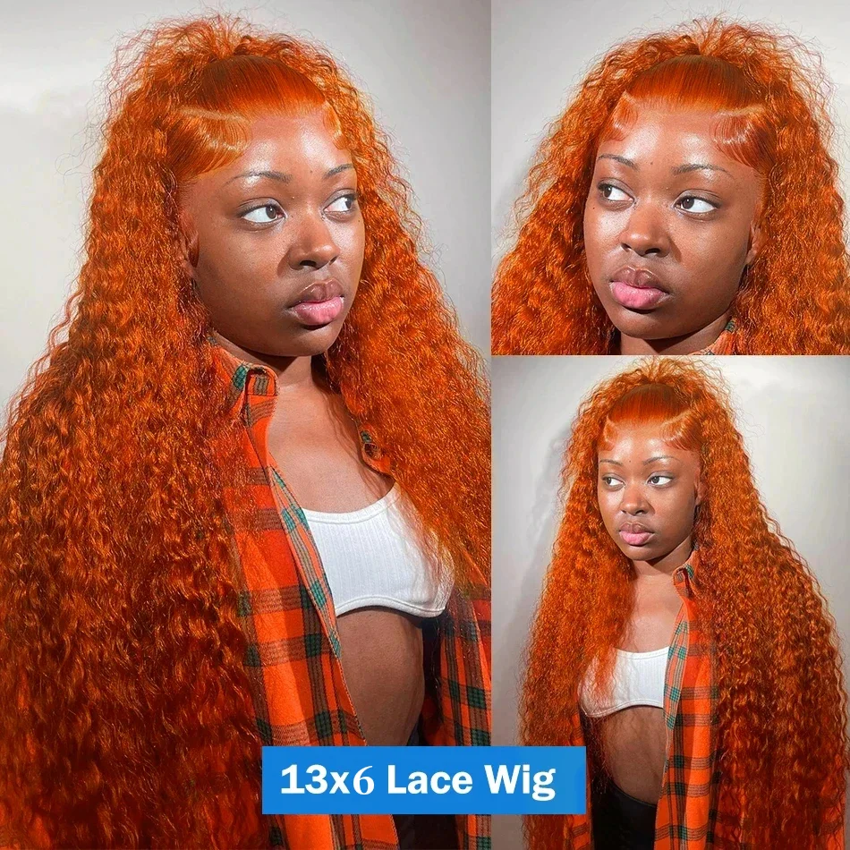 30Inch Orange Ginger Water Wave Lace Front Wigs 13x4 13x6 #350 Colored Wigs Brazilian Human Hair Deep Wave Curly Wigs 260Density