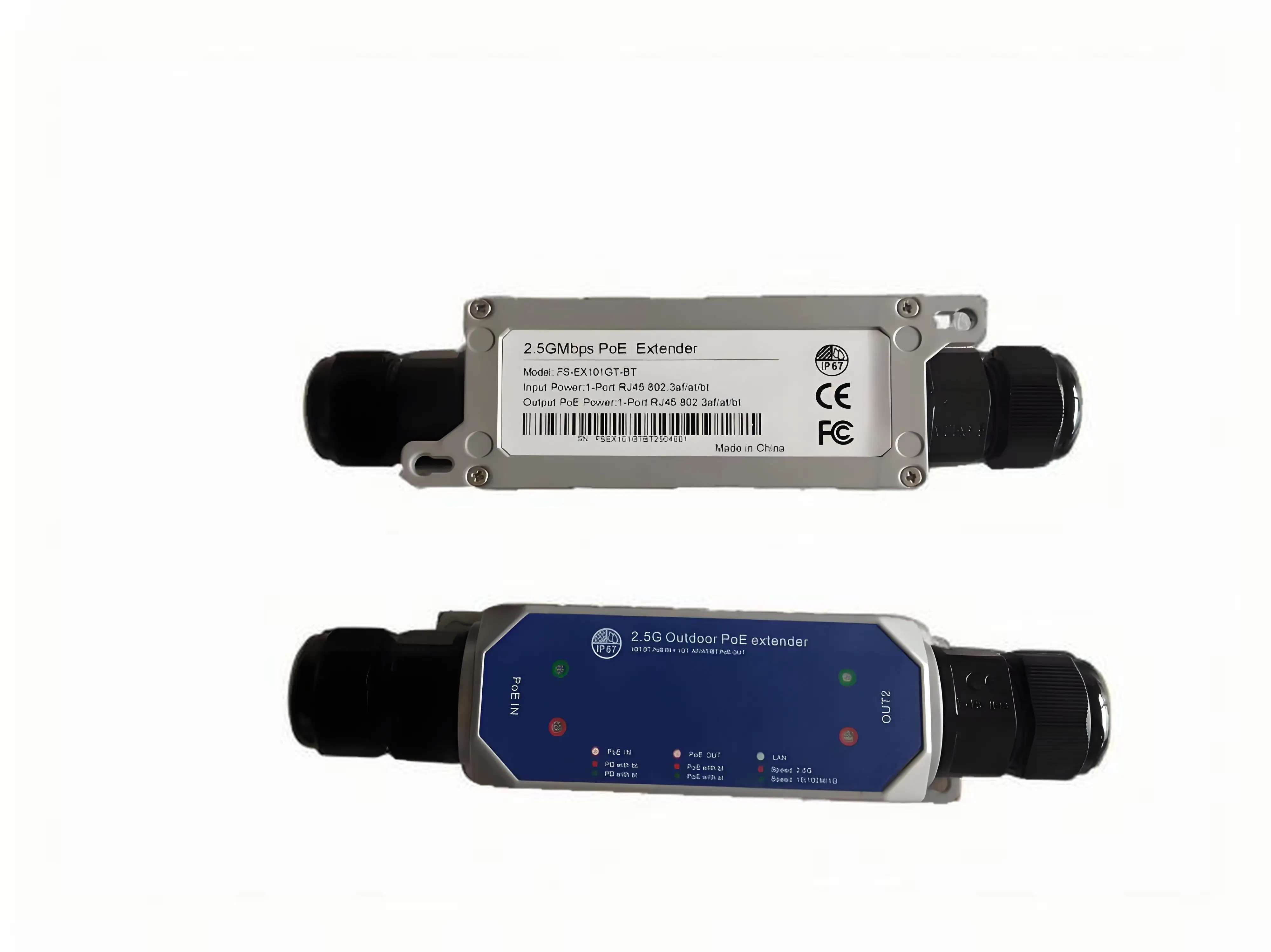 Hasivo outdoor 2.5G/10G PoE extender,IP67,max90W,802.3at/af/bt/poe+/poe++,6kv surge protection