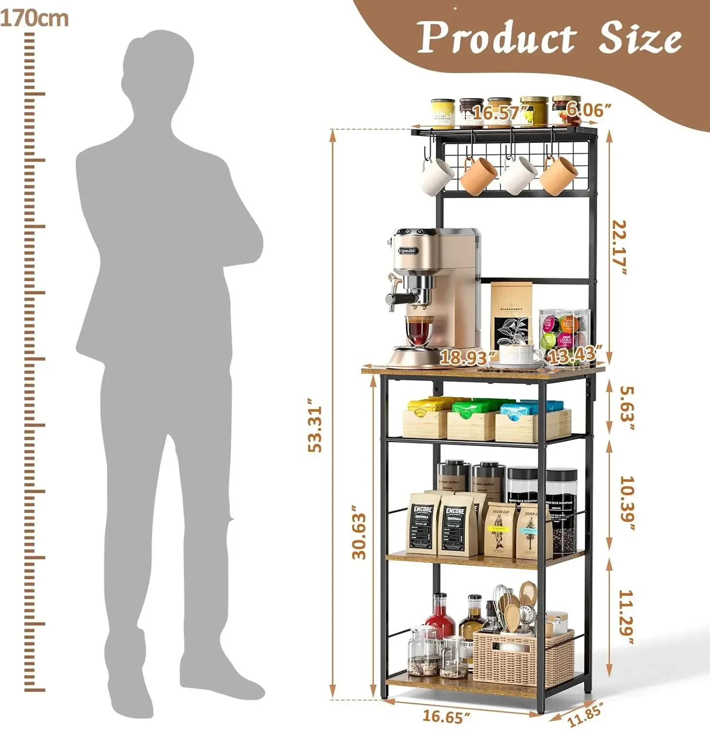 5 Tier Coffee Bar Station,Farmhouse Corner Coffee Bar Cabinet for Small Spaces, Bakers Rack for Kitchen, Entryway, Living Room