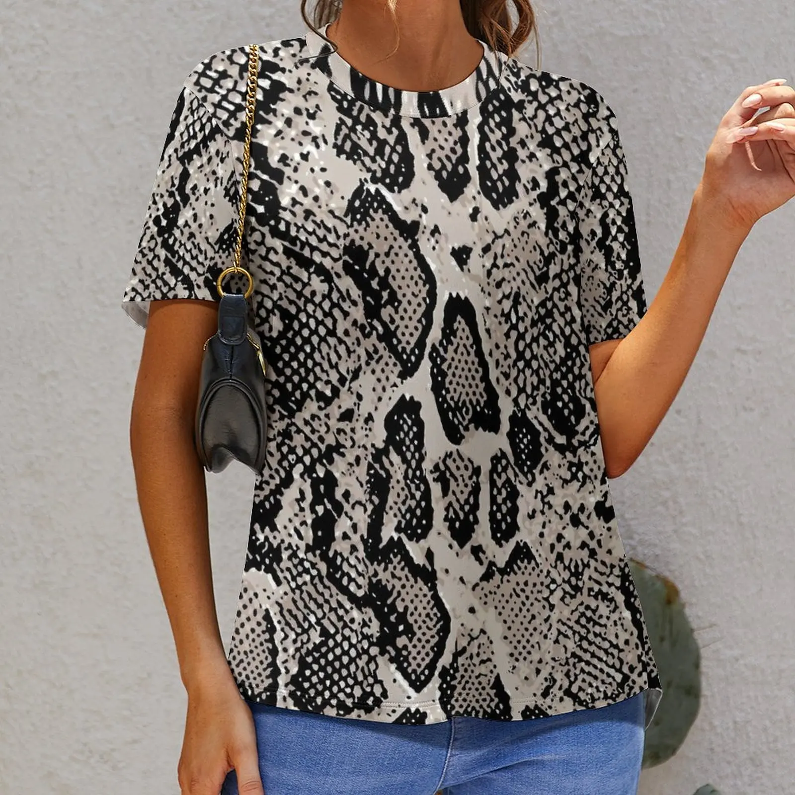 المعتاد بيثون جلد الثعبان تي شيرت ريترو طباعة الشارع نمط تي شيرت قصيرة الأكمام المرأة الهيب هوب التي شيرت الصيف ملابس مخصصة #3