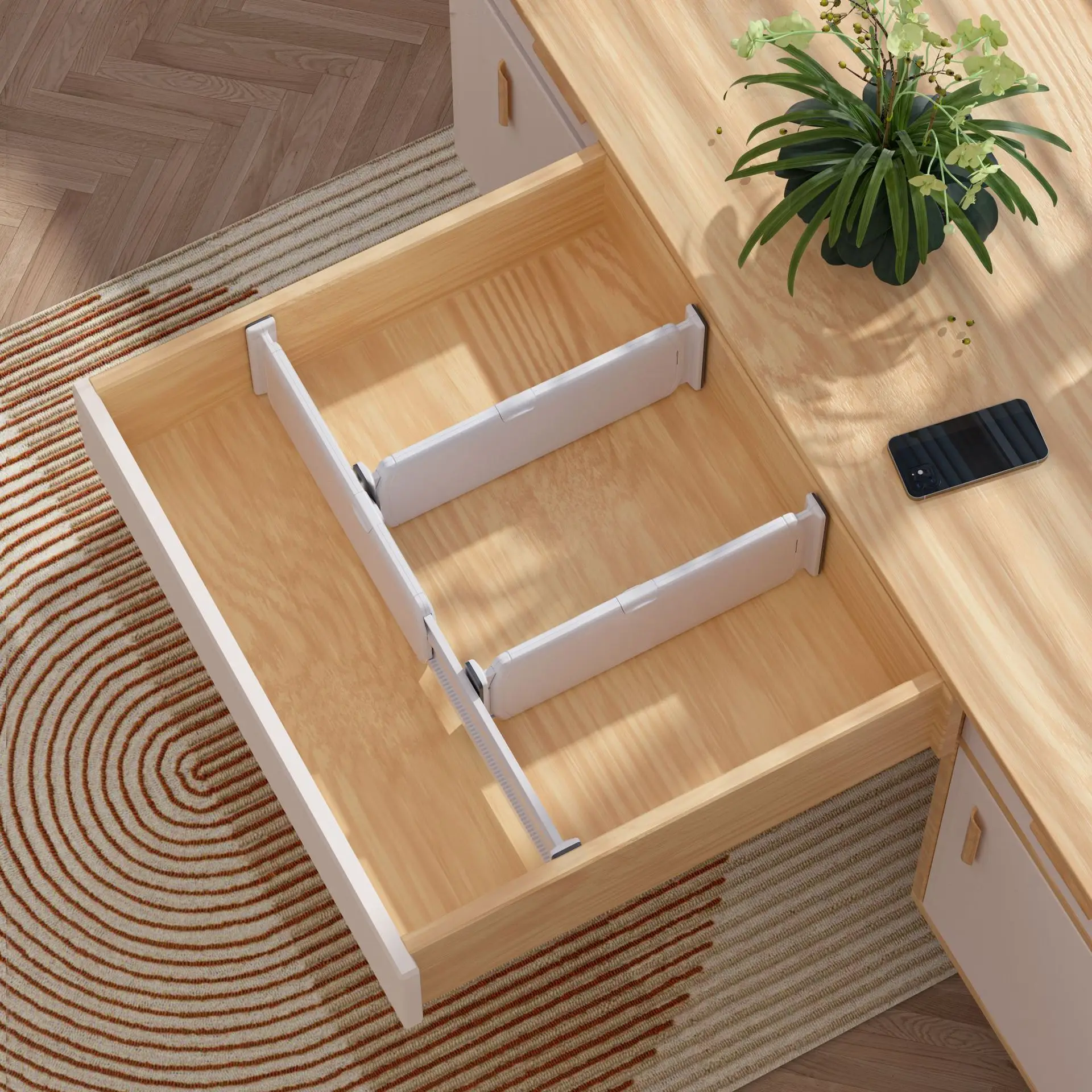1 Piece Drawer Baffle Adjustable Thickened Non-punching Retractable Cabinet Wardrobe Storage Layered Baffle Extensible Extension