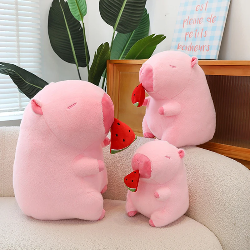 Cute Pink Watermelon Capybara Plush Capybara Toy Doll Simulation Animal Capibara Fluffty Soft Stuffed Doll Kid Birthday Gift