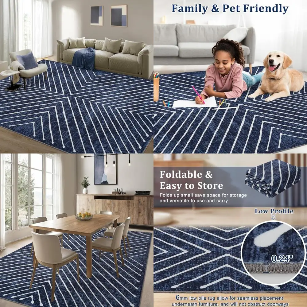 

Large Washable Non-Slip Area Rug, 8x10, Stain Resistant for Living & Dining Rooms, Modern Accent Carpet