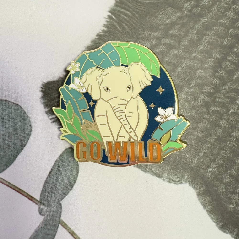 Go Wild indulgence let go of the forest elephant banana leaf metal badge relax love the challenge positive lapel pin brooch