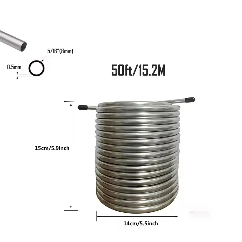 Double Layer Beer Water Wort Chiller,15m Length Cooling Coil,Outdoor Incubator Beer Wort Chiller，Food Grade 304 Stainless Steel