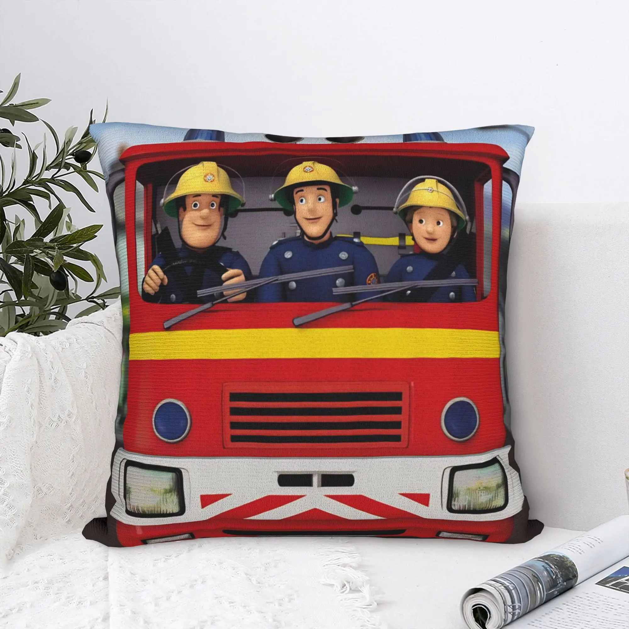 Fireman Sam Square Pillow Cases Fire Trucks Cartoon Cushion Covers Vintage Zipper Decor Throw Pillow Case Cover for Car 45x45cm