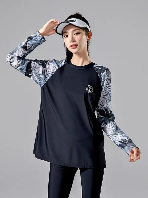 

Новый женский раздельный купальник больших размеров с длинными рукавами, скрывающий живот, для термальных источников, серфинга, студенческого спорта