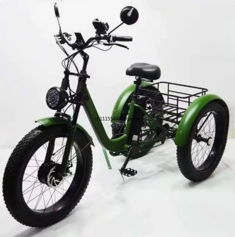 750w 3 Wheels Mountain Electric Bike With Two Seat For Elderly 48V Removable Battery Electric Tricycle Adults Off Road For Man