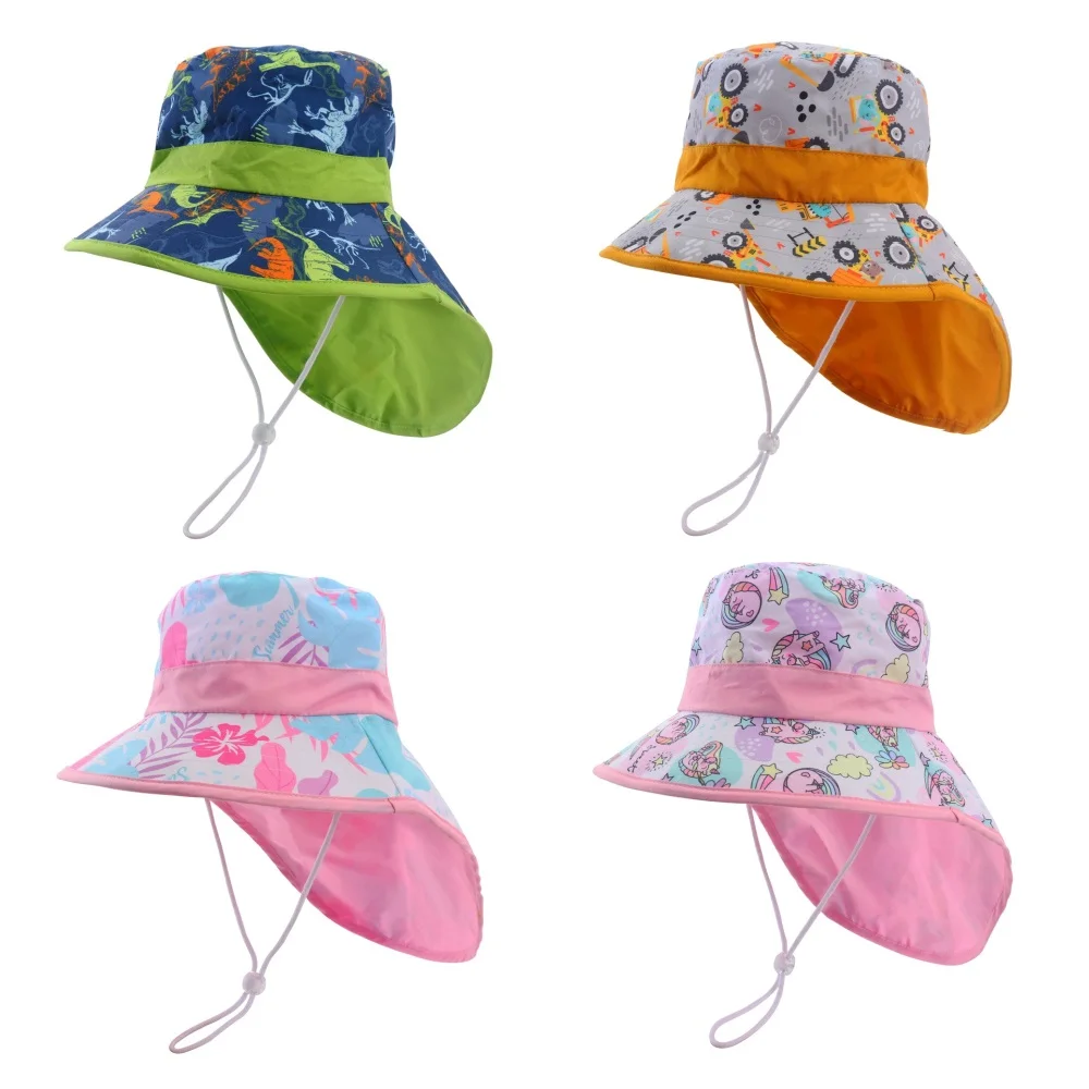 New Panama Summer Baby Bucket Hat for Boys Girls Cartoon Children\'s Beach Shawl Hat Kids Wide Brim UV Protection Outdoor Sun Cap