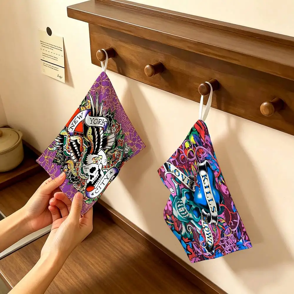 Fashion Brand E-Ed H-Hardy Polyester Cotton Hanging Kitchen Towel, Skin Friendly Hand Wiping Towel for Hotel Cafe Household