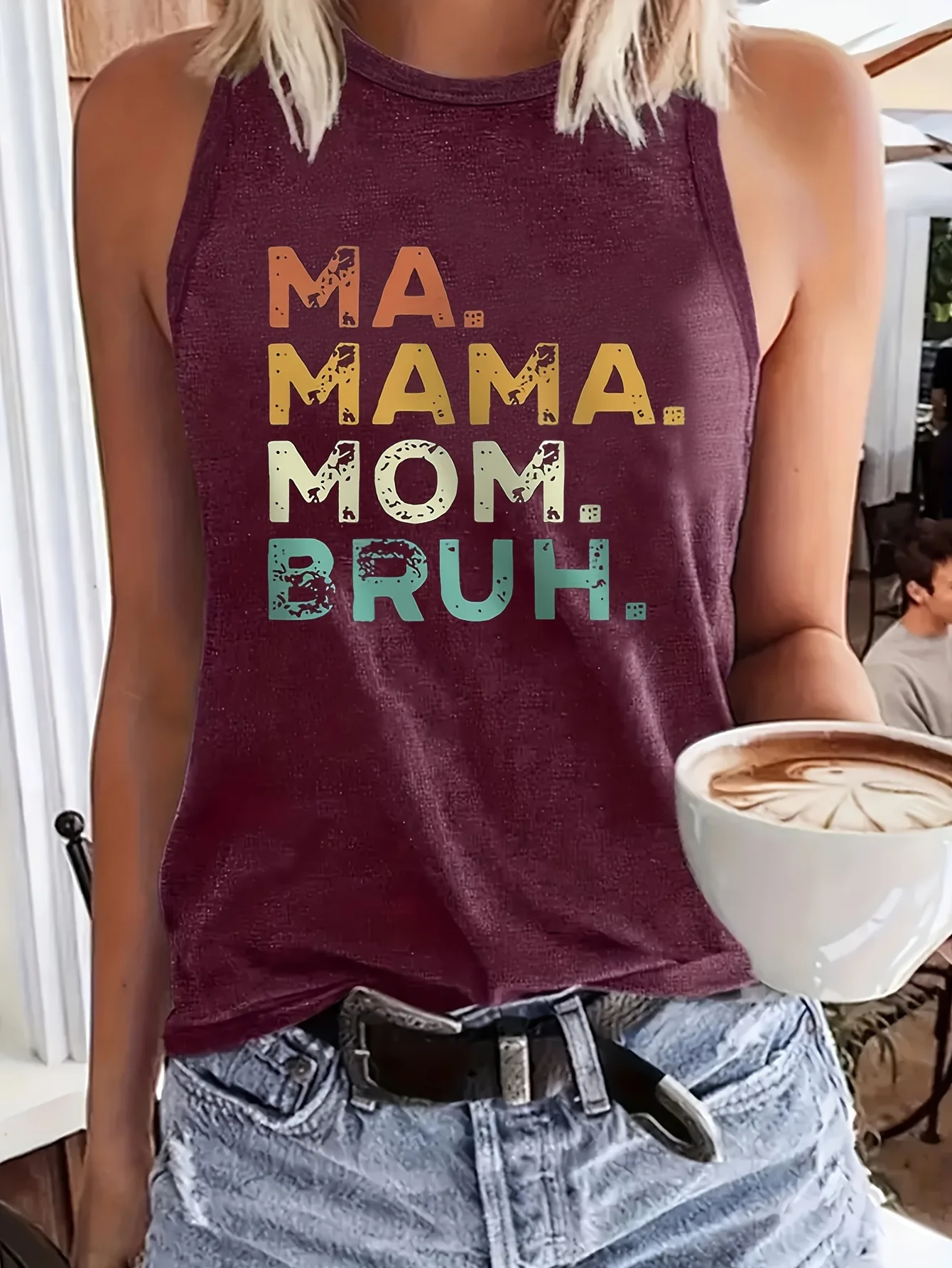 Canotta girocollo con stampa di lettere, canotta Casual senza maniche per l'estate, abbigliamento donna