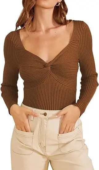 

2024 Autumn/Winter Fashionable and Elegant Commuter Women's Wear Crossed Chest Long Sleeve Temperament Sweater