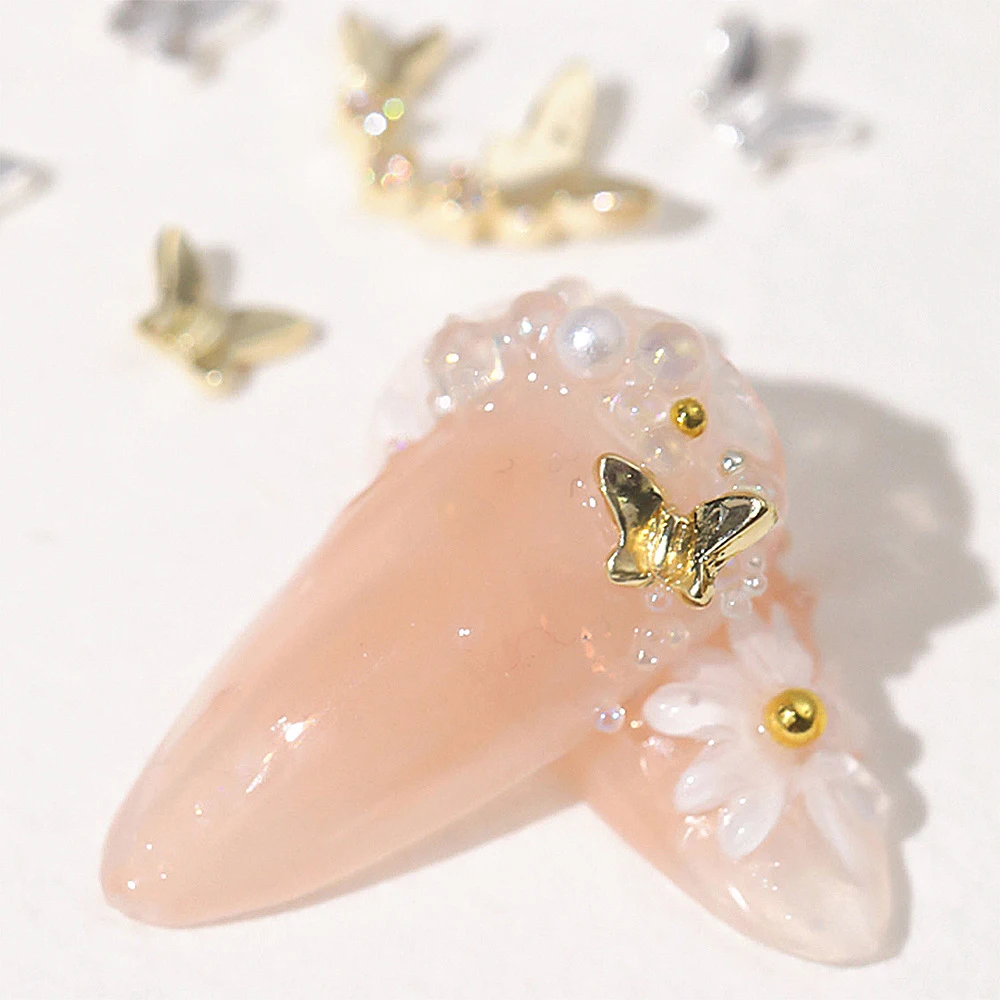 10 قطعة فراشة على شكل الذهب والفضة مسمار الفن السحر ثلاثية الأبعاد سبيكة فراشة مجوهرات أظافر الديكور DIY بها بنفسك حساسة مانيكير اكسسوارات