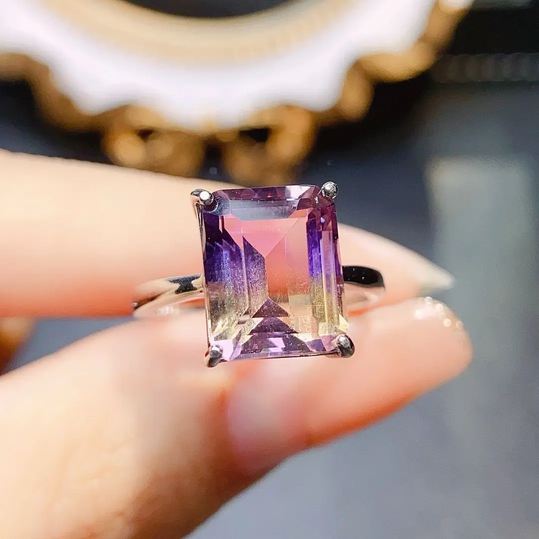 

ZECAA 925 Ametrine Jewelry Woman Ametrine Ring With Natural Ametrine Gemstone 9*11mm S925 Silver Ametrine Ring Jewelry Gift