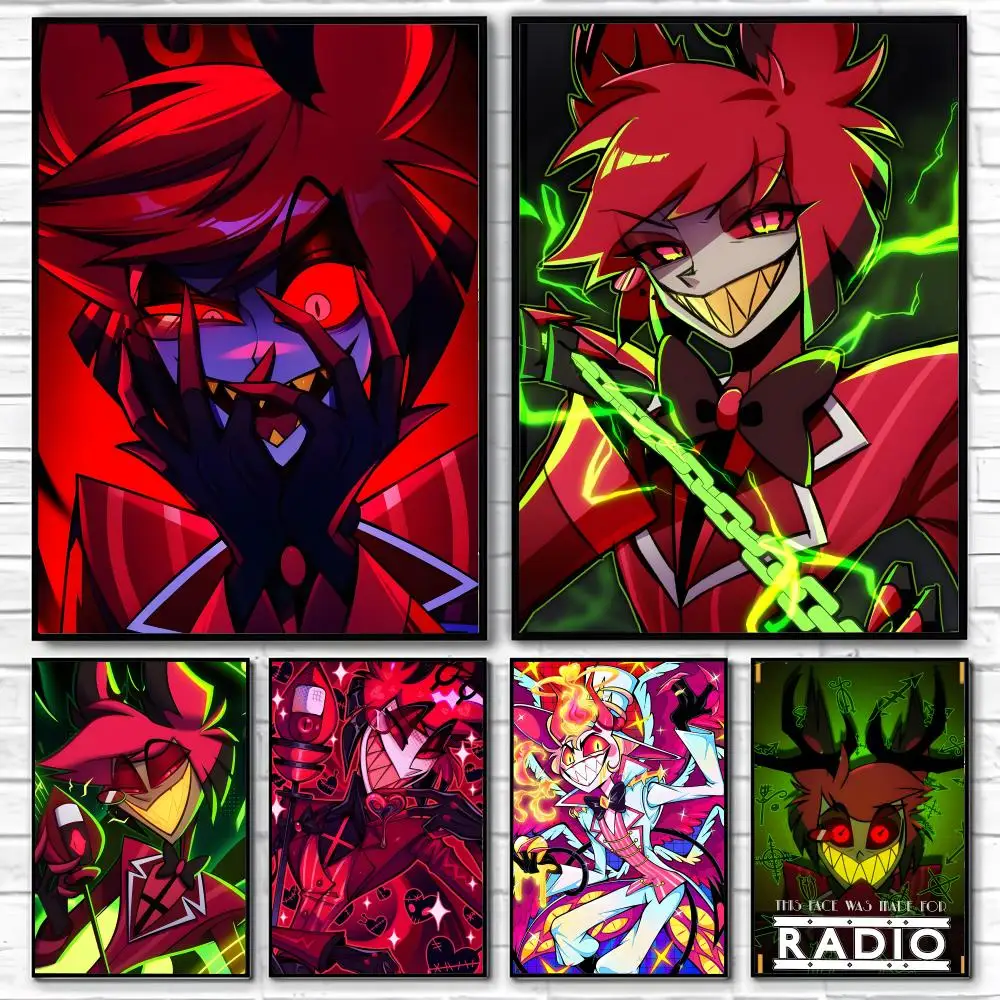 Постер Alastor H-Hazbin Hotel HD Art, самоклеящийся, водонепроницаемый, для дома, гостиной, спальни, бара, эстетическое украшение