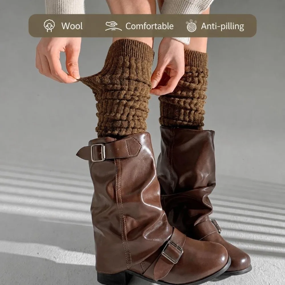 1 pair New Pleated Slouchy Over-Knee Socks Thick Stacked Knee-High Socks Warm Thigh-High Socks Women