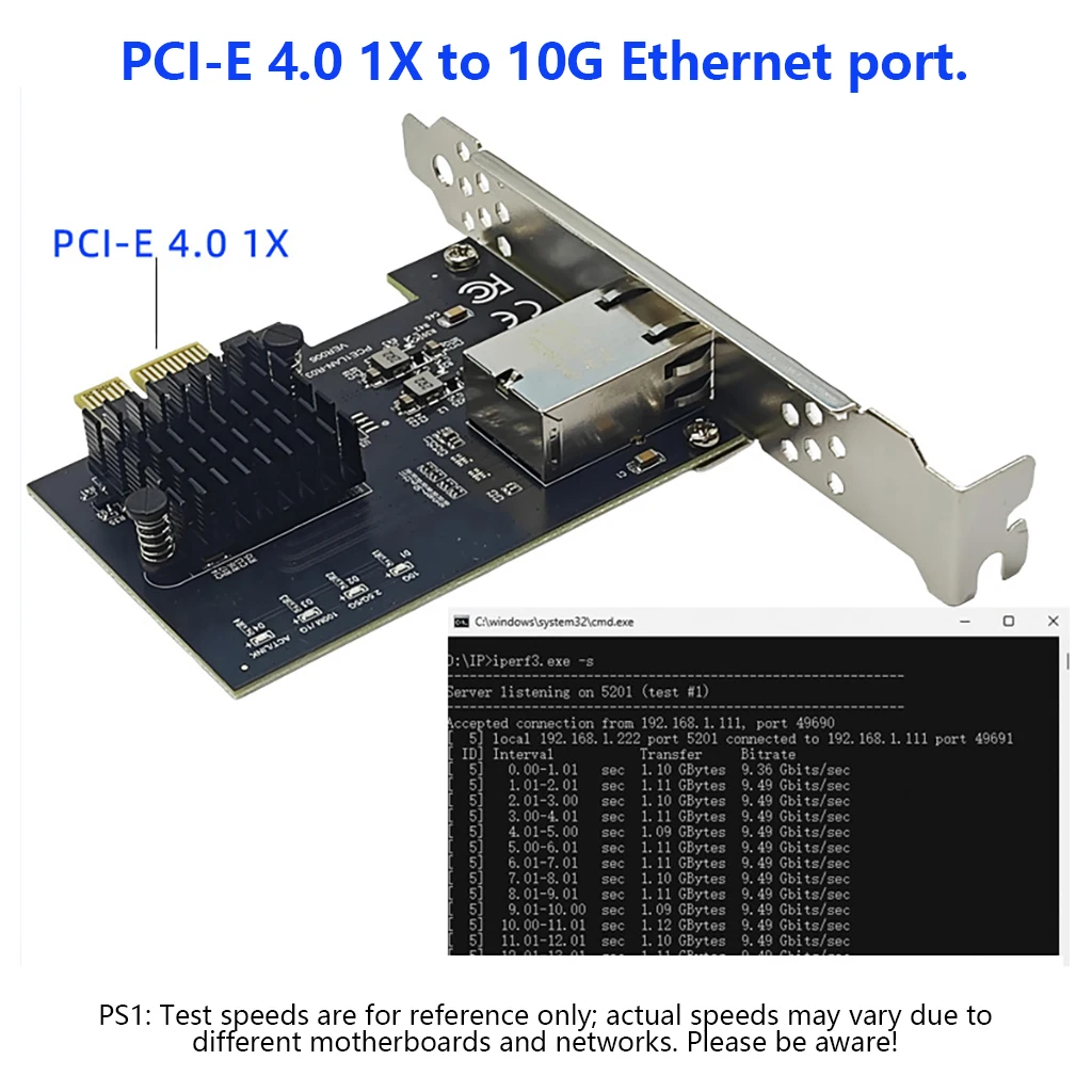 PCIe 3.0 X4 / PCI-E 4.0 X1 to 10Gbps RJ45 Ethernet Network Card with RTL8127AT Controller High Speed For PC Desktop NAS Server