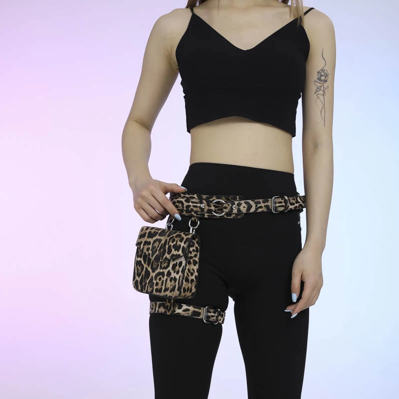 2024 Summer New Original Motorcycle Style Leggings Tie Waist Small Square Bag Fashionable Leopard Pattern Women\'s Waist Bag