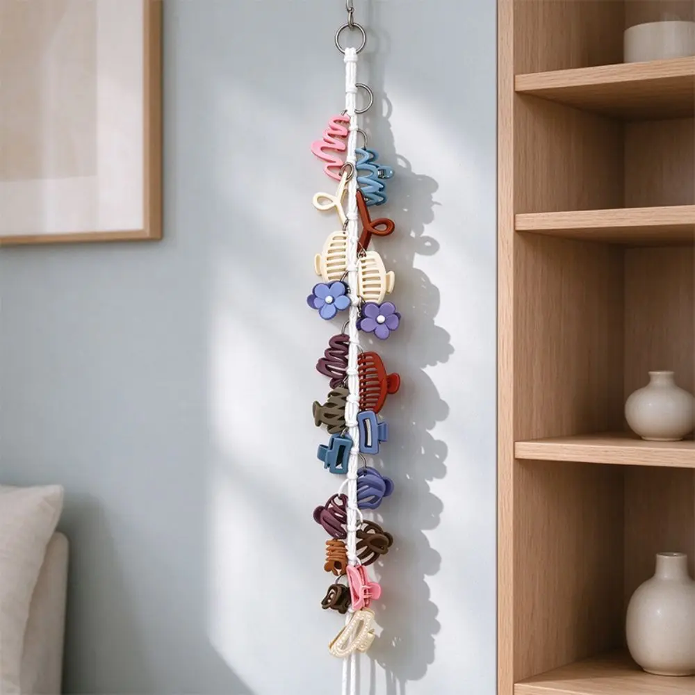 Hand-woven Hair Clip Organizer Bohemia Tassel Hair Claw Holder Cotton String Space-Saving Hand Woven Cotton Rope Closet