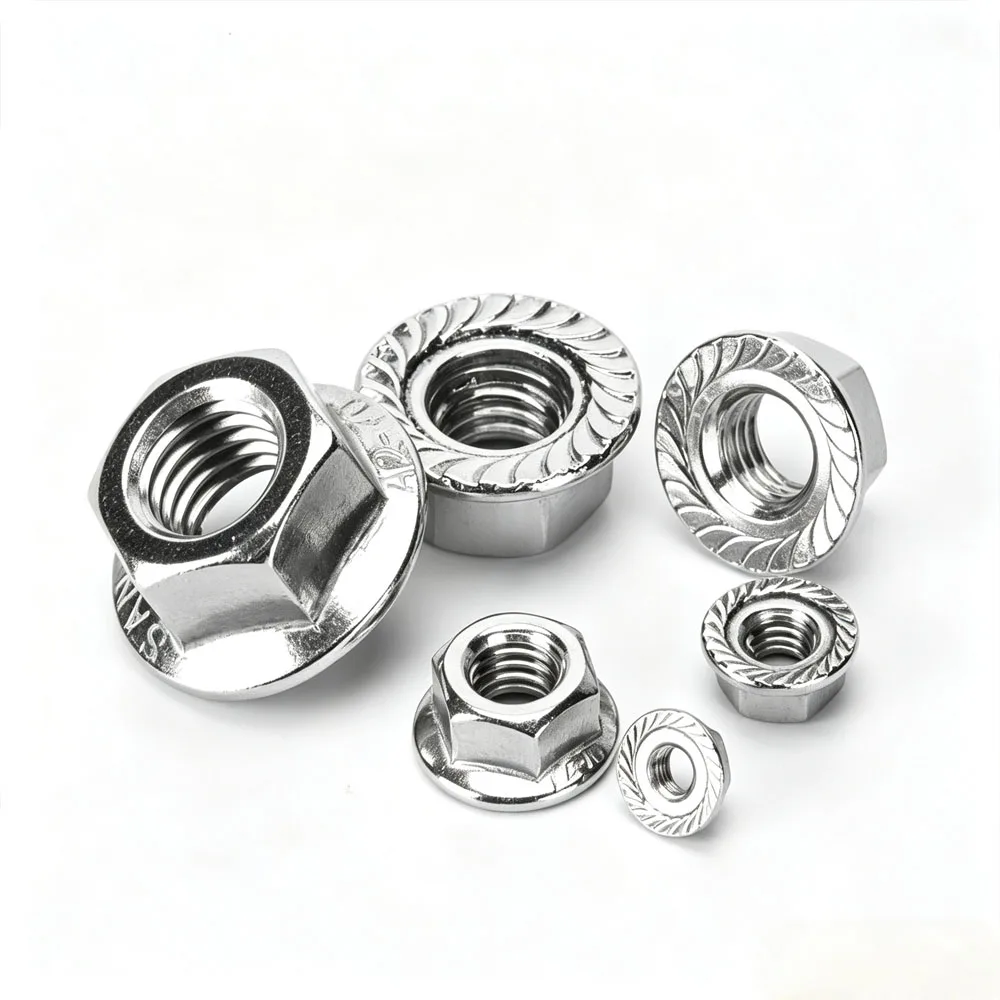 DIN6923 6# 8# 10# 1/4 5/16 3/8 1/2 UNC UNF A2 A4 Stainless Steel Serrated Flange Hex Nuts