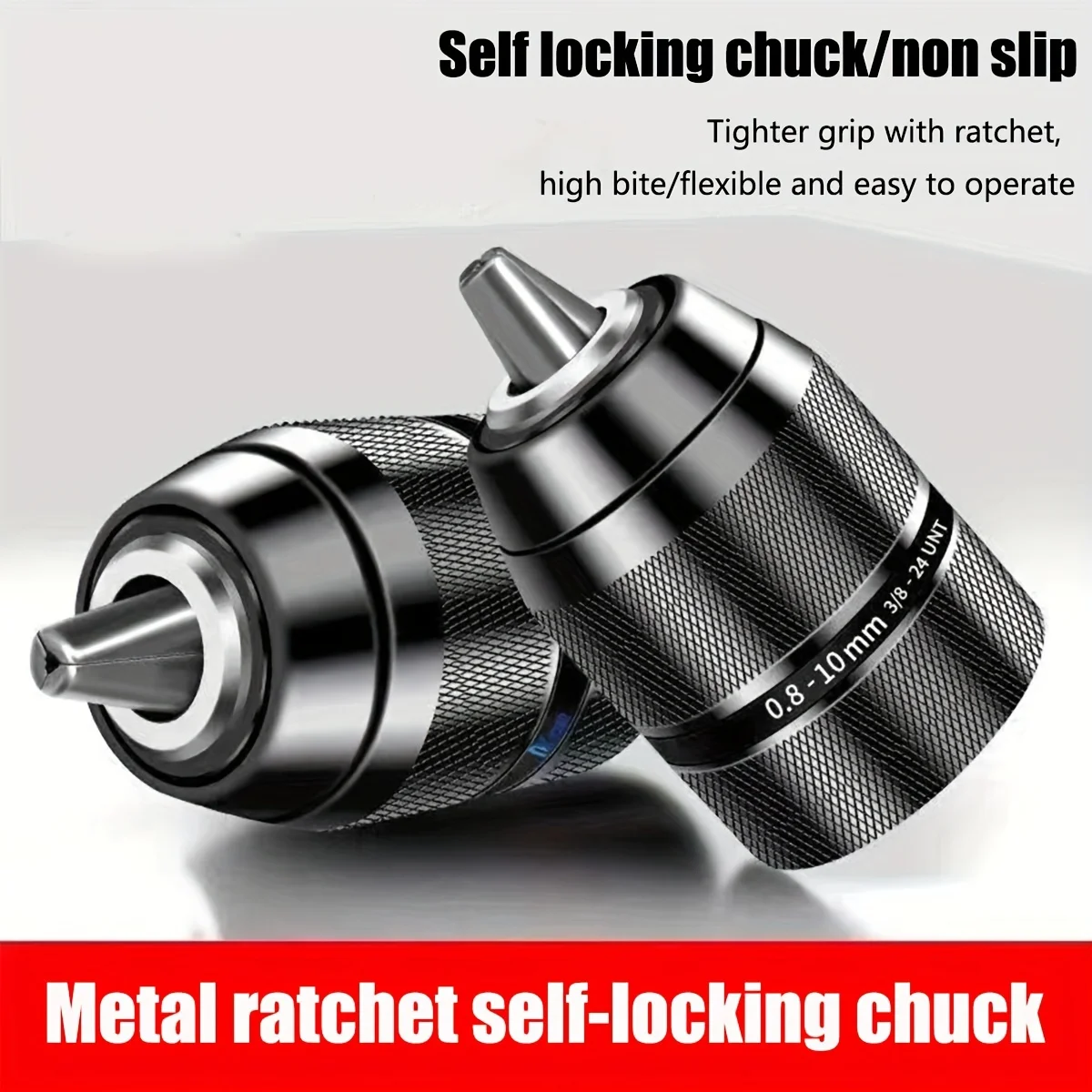 0.8-10mm Drill Chuck 3/8-24UNF Mount Self-tighten Drill Chuck For Multiple Purposes Hand Drill Chuck，Black