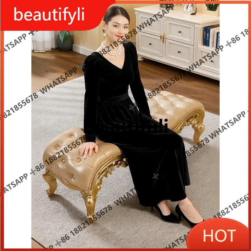 

A139 французский кожаный табурет в европейском стиле для спальни, табурет для обуви, вилла, бытовой прикроватный табурет из цельного дерева