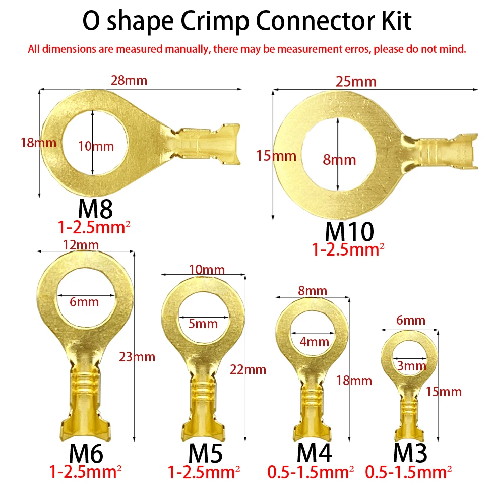 20/50/100 Pcs Auto Car Splices Wire Ring Round Terminal Crimping Loose Pins Terminals Tab Copper Opening Nose End