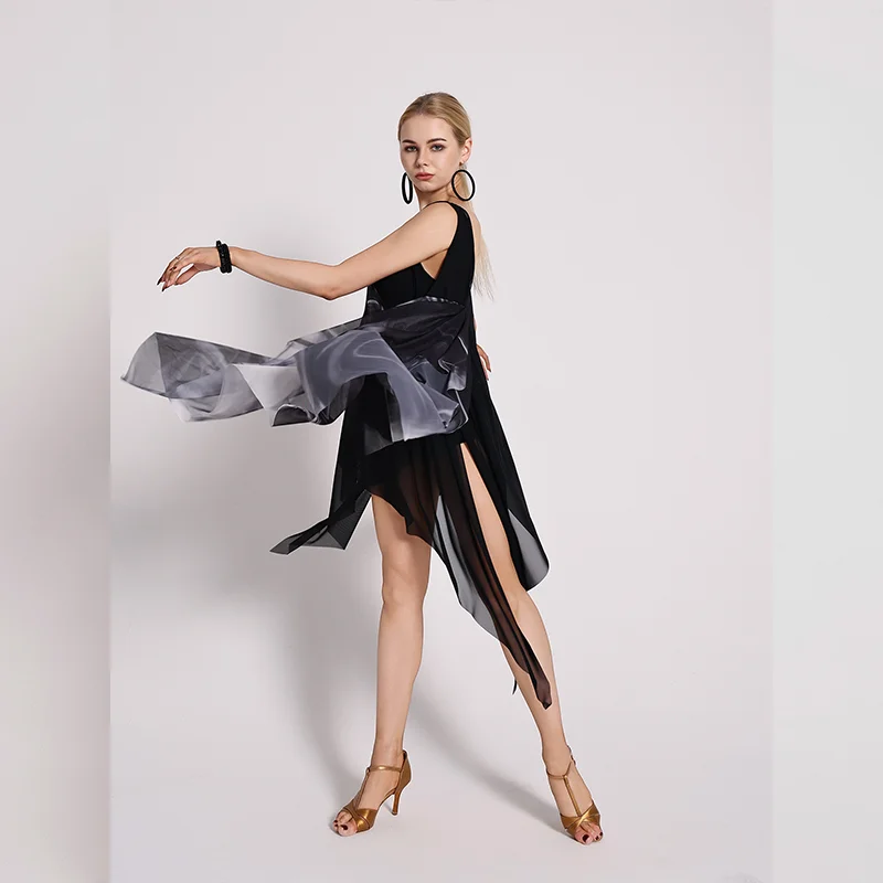 Nouveau costume de concours de danse latine haut en maille sexy haut de gamme vêtements de performance de mode sexy cha cha samba rumba hauts latins