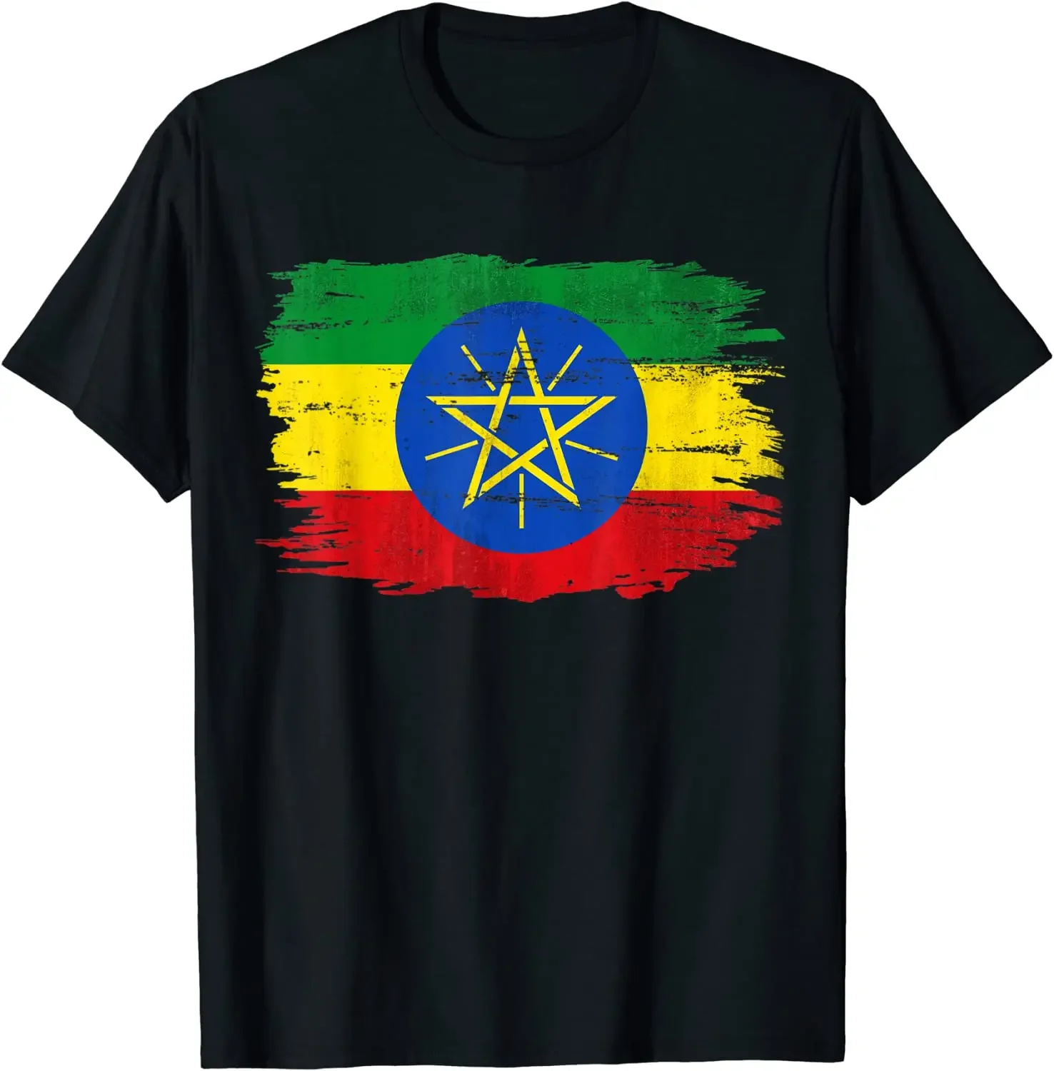 

Vintage Ethiopia Flag for Ethiopian Men T-Shirt Short Sleeve Casual Cotton Summer Boys T-Shirts