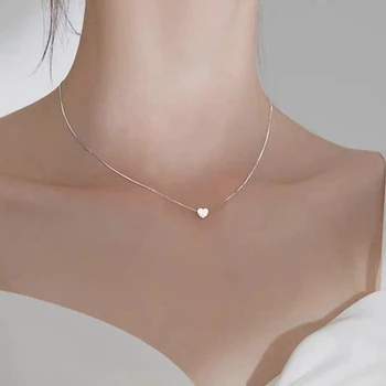 925 เงินสเตอร์ลิงสร้อยคอจี้หัวใจ Charm Clavicle CHAIN สร้อยคอผู้หญิงเครื่องประดับของขวัญจัดส่งฟรี