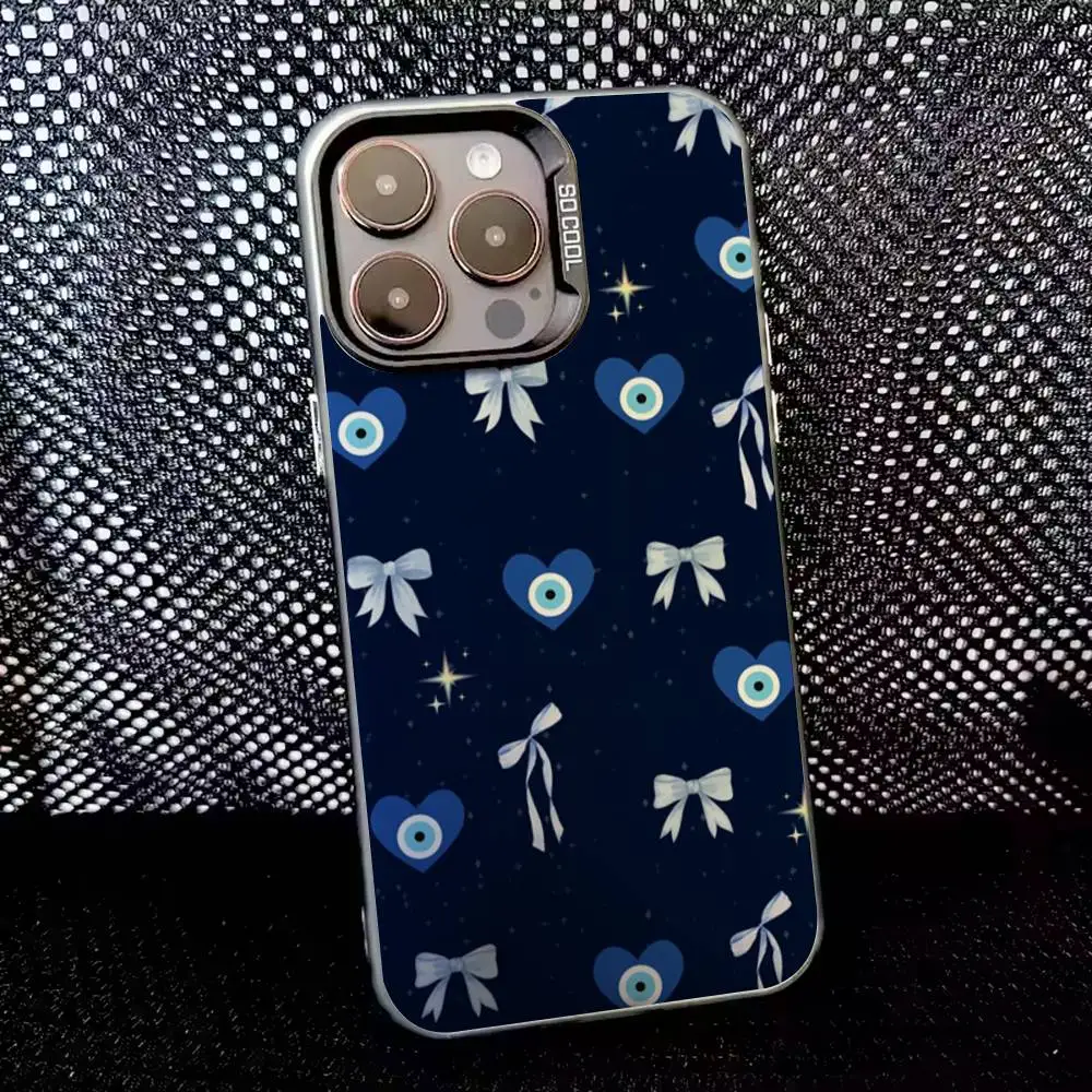 Funda de teléfono Lucky Blue Evil Eye para iPhone 16,15,14,13,12,11,8,7,Pro,Max,Plus,Mini,XS,SE Anti caída negro mate duro