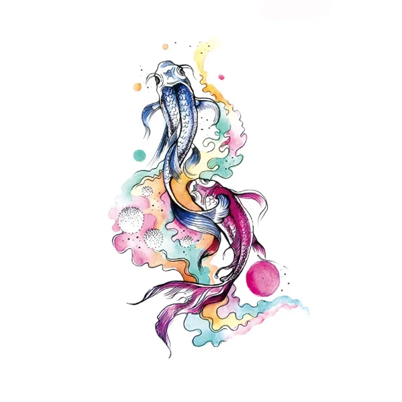 Pegatinas de tatuaje, pez de la suerte, cola de ballena, Luna, flor, tatuaje falso, tatuaje temporal de mano impermeable para mujeres y hombres, arte de maquillaje