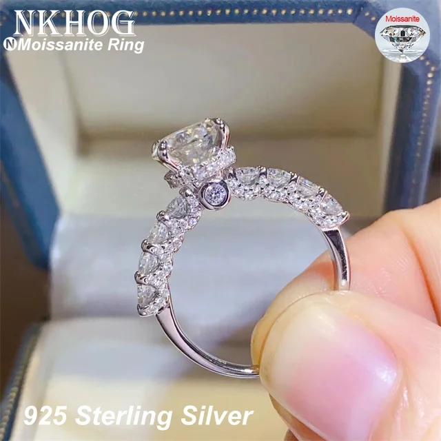 NKHOG 2ct 8mm pierścionek Moissanite S925 srebro damskie platerowane 18K białe złoto musujące obrączki z diamentami biżuteria GRA