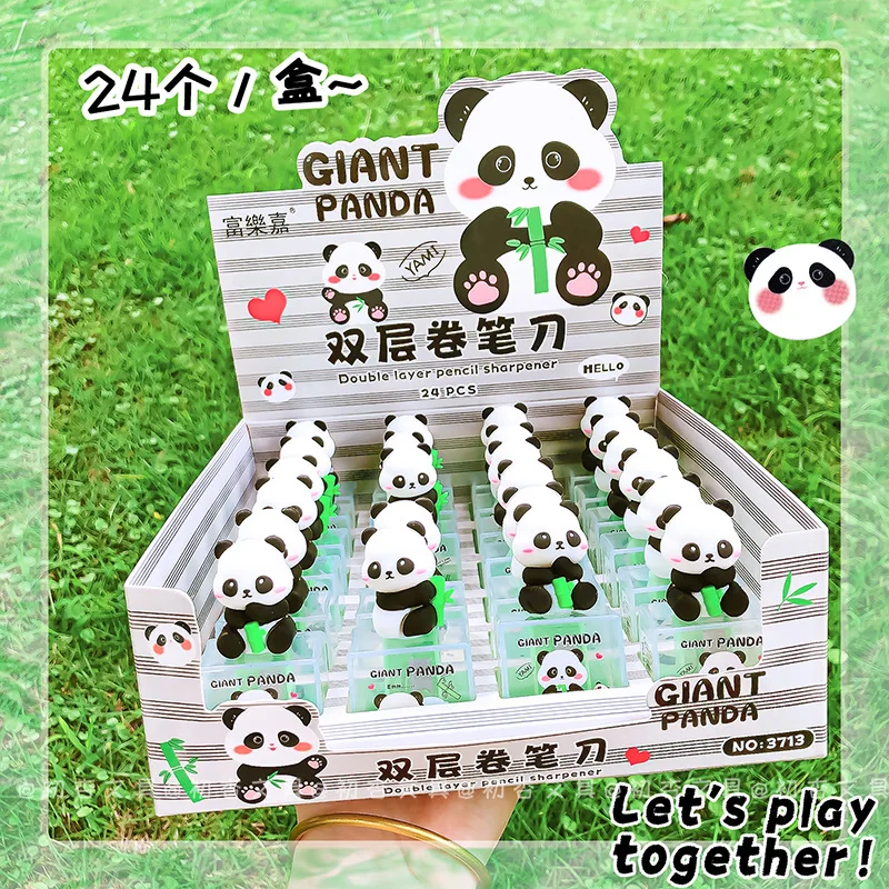 24 pcs/lot Kawaii Panda Pencil Sharpener Cute Hand Mechanical Cutter Knife Stationery Gift School Supplies