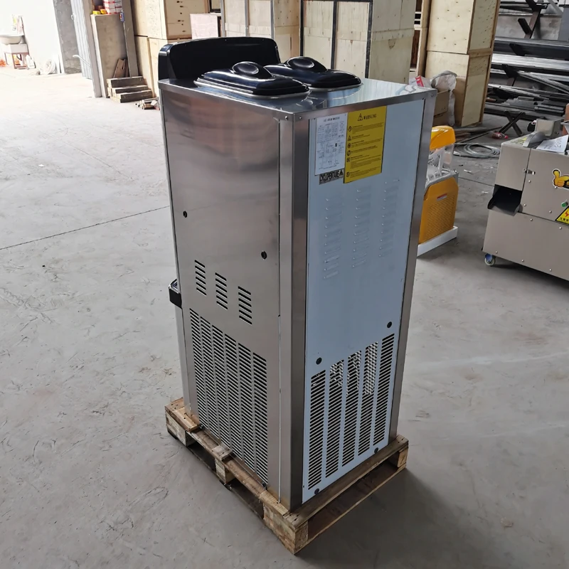 Máquina comercial de helados de pie, 3 sabores, 2 tolvas, 3 dispensadores, utilizada en restaurantes y tiendas de aperitivos