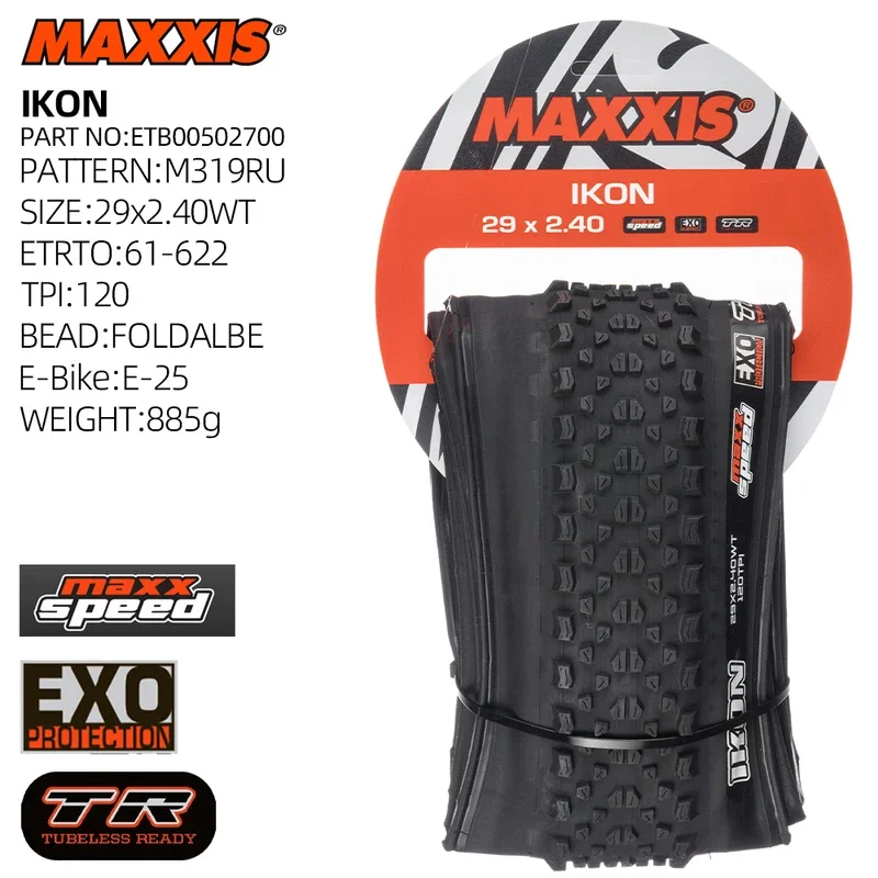 MAXXIS IKON MOUNTAIN BICYCLE TIRE 29x2.40WT 61-622 TUBELESS OF MTB BIKE TYRE 29X2.4 29ER 29 INCHES TRAILS BIKE