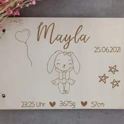 Customized Baby Baptism Guestbook，Wooden Guest Book，Personalized Baby Album，Growth Record Book，Gifts for Baby、Newborn，DIY Album