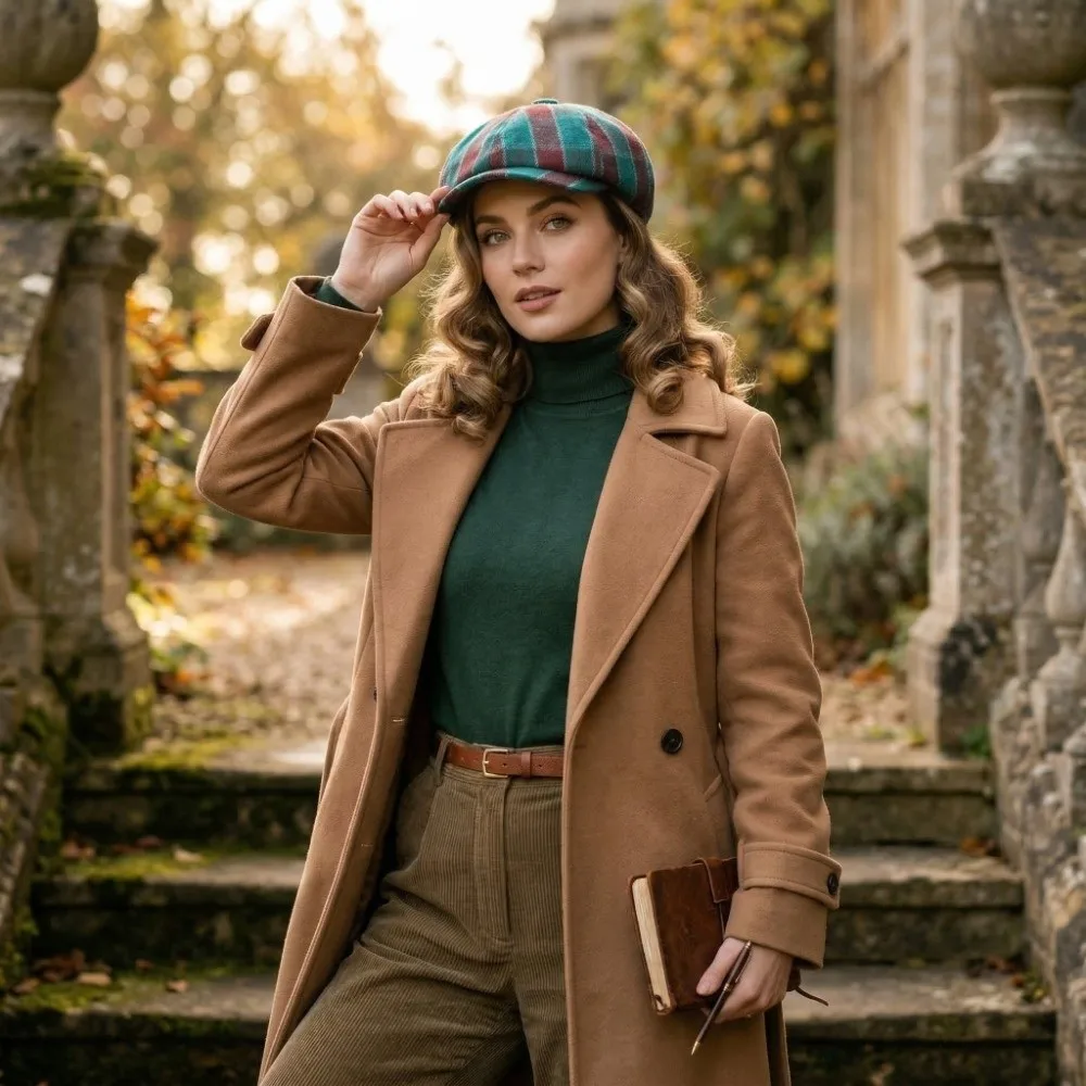 

Cotton Material Painter Beret Hat Comfortable Warm Lining Flat Peaked Cap Striped Pattern Print Plaid Octagonal Beret Casual
