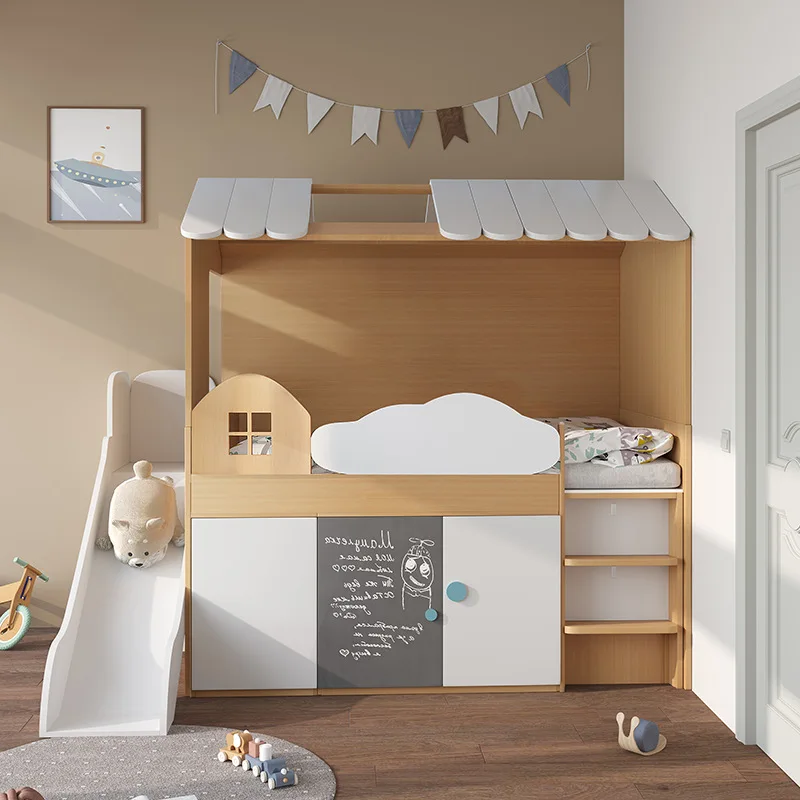

Multifunctional children's half-height bed tree house wardrobe integrated study table slide model