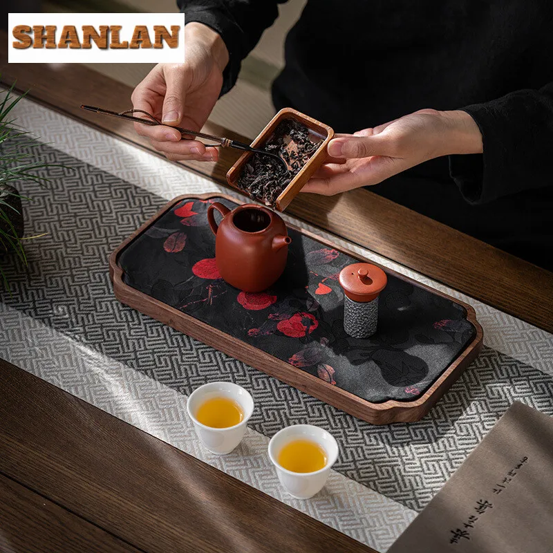 Natural Texture Rectangle Wooden Tea Tray Serving Table Plate Snacks Food Storage Dish for Hotel Home Serving Tray Square Walnut