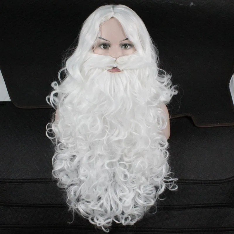 Christmas Cosplay Synthetic Wig Short Hair White/Grey Santa Claus Beard Men Women Party Dress Up Props Cosplay Accessories