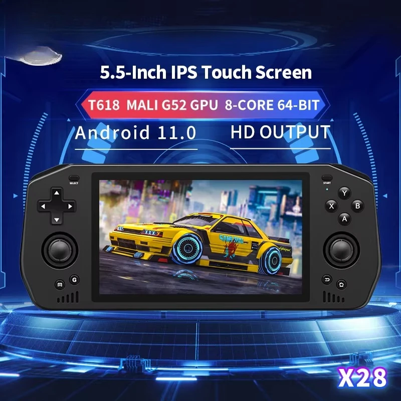 Powkiddy X28 Unisoc Tiger T618 5.5 Inch Touch IPS Screen Android 11 PSP PS2 HD TV for OUTPUT Retro Game Machine