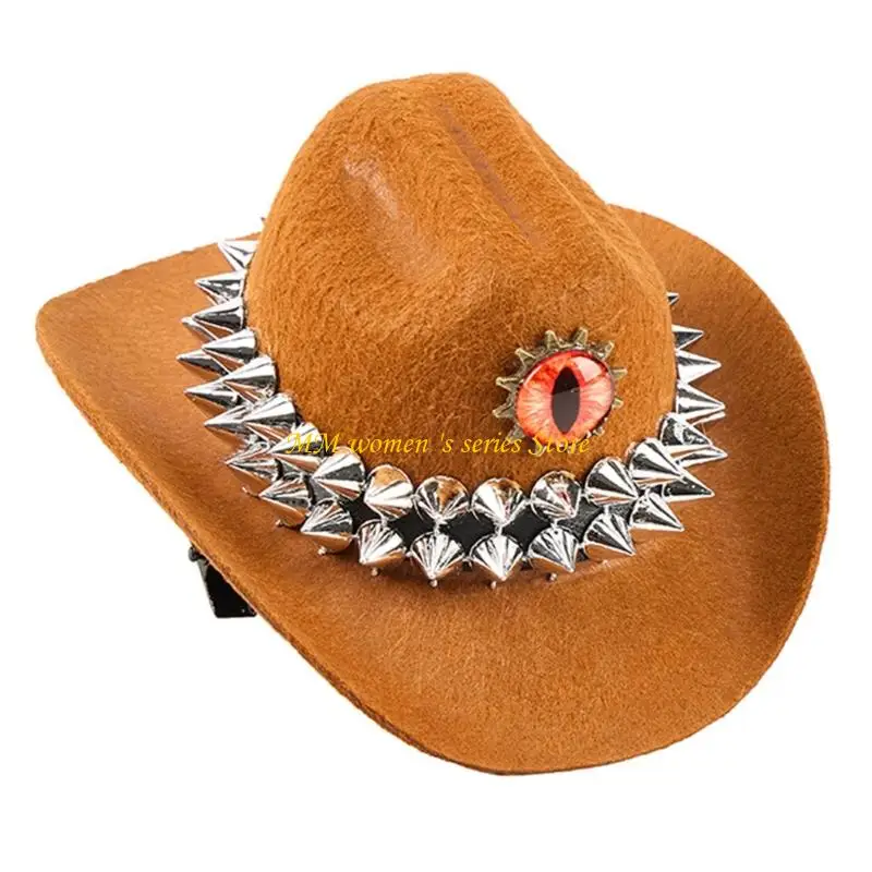 Q39C Vintage Gothicism Styles Hat Rivets Embellished Hat Fashion Demons Denims Hat