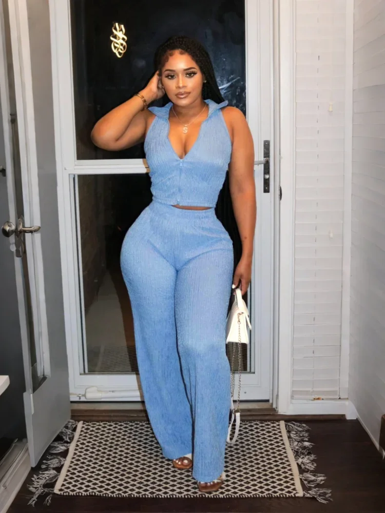 

Women's Summer Temperament Elegant Solid Color Sleeveless Top Pressed Pleated Casual Pants Commuter Two-piece Set