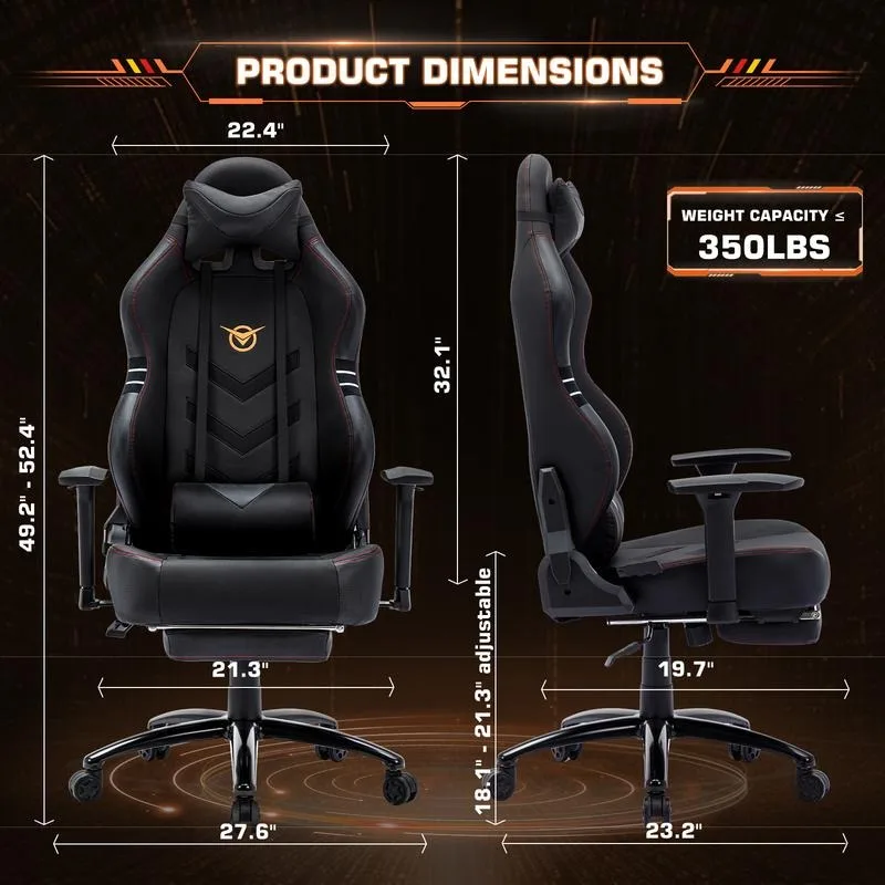 Clearance Sale-Big and Tall Gaming Chair with Footrest 350lbs-Racing Computer Gamer Chair, COLt, 3D Armrest for Adult-Black/Grey