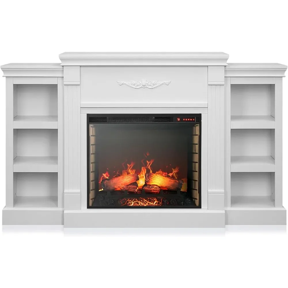 

Modern Electric Fireplace Heater Mantel TV Stand & Media Entertainment Center for TVs up to 68" with Energy-Efficient Heater