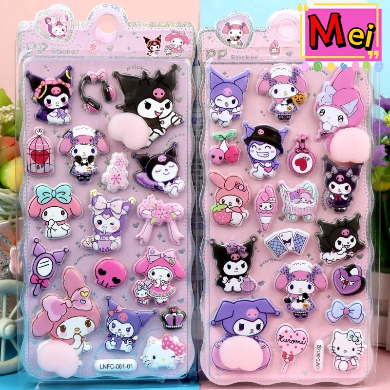 Autocollants en forme de boule anti-Stress de décompression, 4 pièces, dessin animé de haute qualité Kuromi Kitty mélodie Pudding chien Anime 3D autocollant cadeau