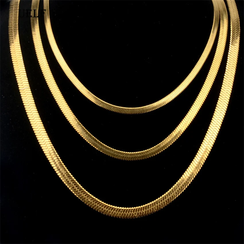 UELF Fashion New Snake Chain Men Necklace Choker Width 2/3/4/5mm Stainless Steel Herringbone Necklace For Men Women Jewelry Gift