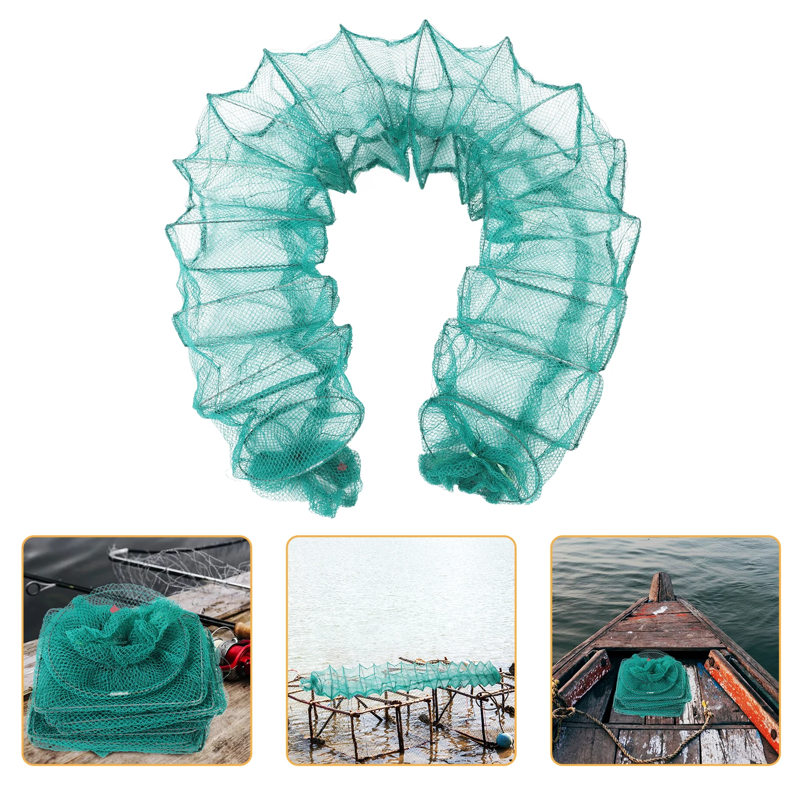 

Shrimp Fishing Green Collapsible Nylon Portable Crawfish Supplies for Large Fish Crawfish Trap Supplies Long Fish Trap Net